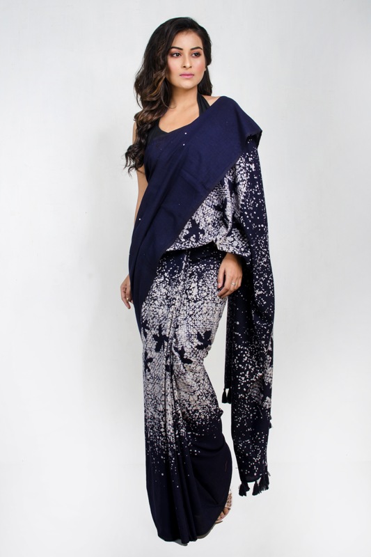 Hand woven Cotton saree with batik